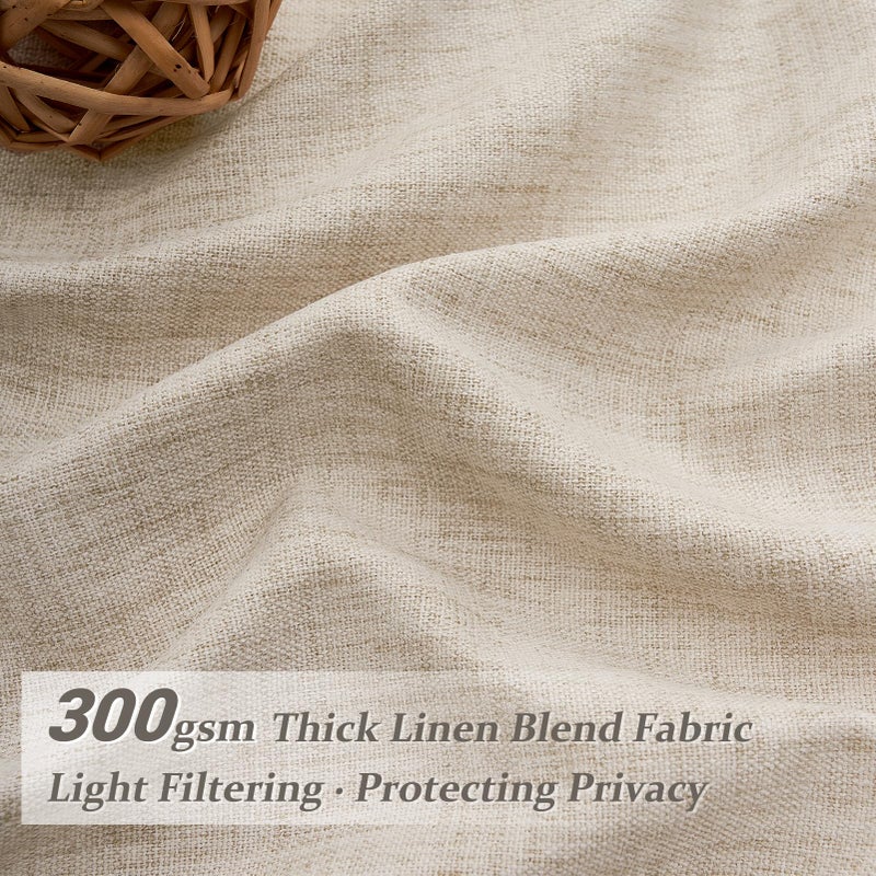 PleatedDrapes ستائر PleatedDrapes للديكور المورقة مقاس 105 بوصة لغرفة الطعام، ستارة شفافة من الكتان الطبيعي المزخرف باللون البيج البوهيمي مكونة من لوحتين مع خطافات وحلقات لغرفة النوم ستائر نافذة مقاس 104-106 بوصة (W40 xL105) - Image 2